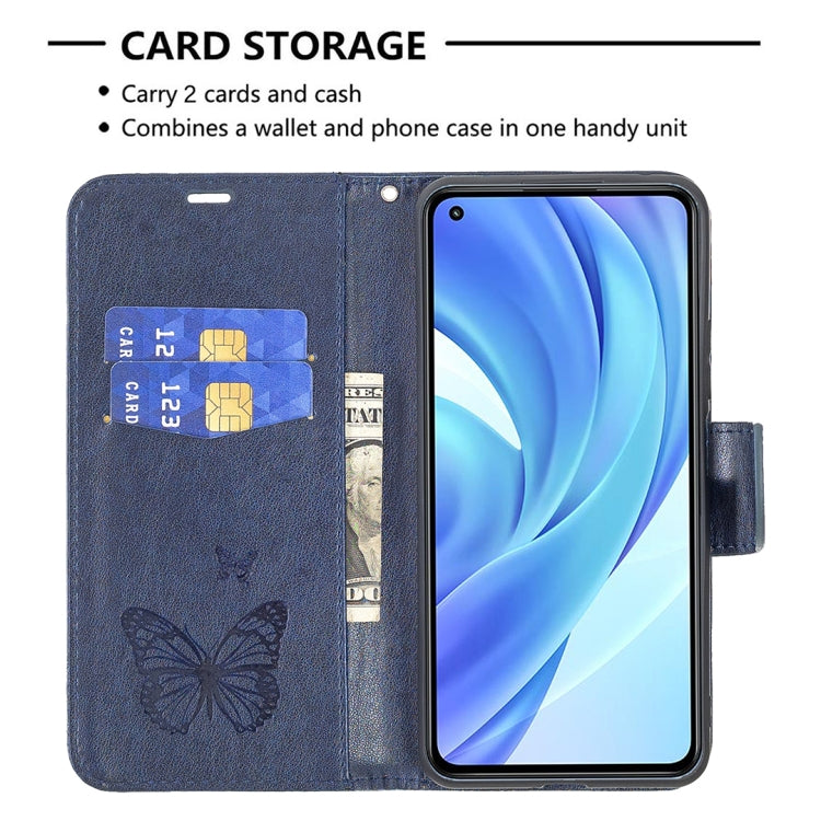 For Xiaomi Mi 11 Lite Embossing Two Butterflies Pattern Horizontal Flip PU Leather Case with Holder & Card Slot & Wallet & Lanyard