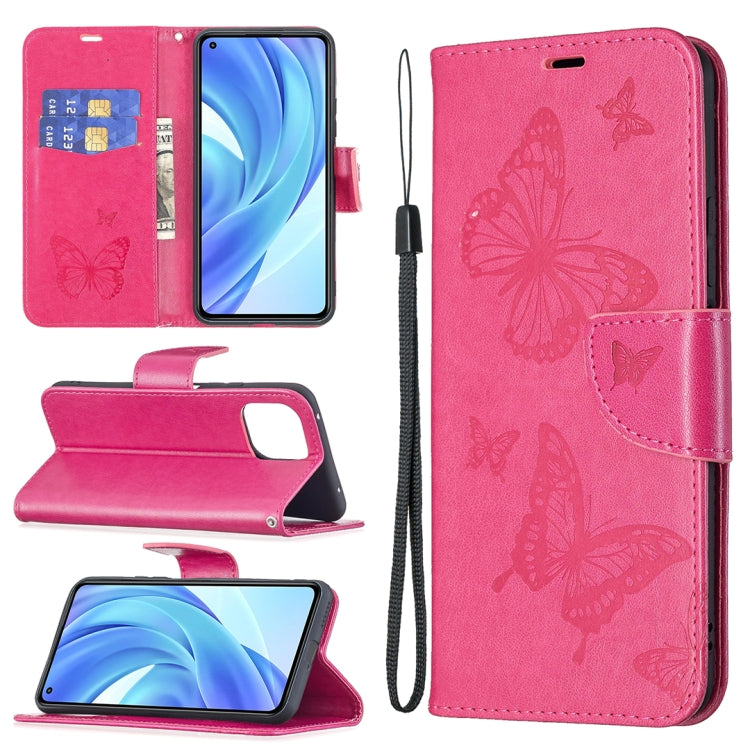 For Xiaomi Mi 11 Lite Embossing Two Butterflies Pattern Horizontal Flip PU Leather Case with Holder & Card Slot & Wallet & Lanyard