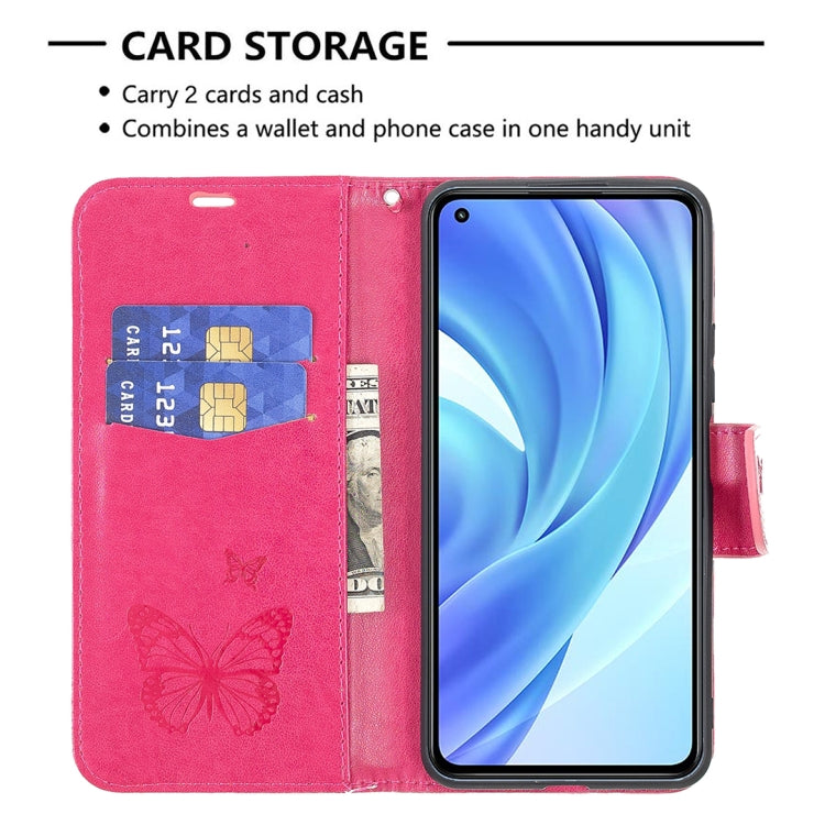 For Xiaomi Mi 11 Lite Embossing Two Butterflies Pattern Horizontal Flip PU Leather Case with Holder & Card Slot & Wallet & Lanyard