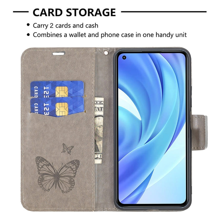 For Xiaomi Mi 11 Lite Embossing Two Butterflies Pattern Horizontal Flip PU Leather Case with Holder & Card Slot & Wallet & Lanyard