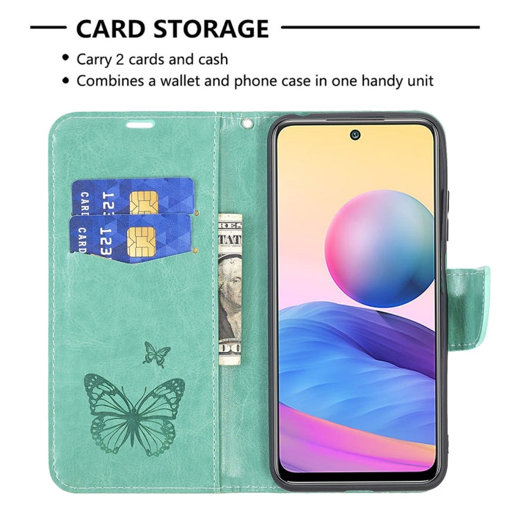 For Xiaomi Poco M3 Pro / Redmi Note 10 5G Embossing Two Butterflies Pattern Horizontal Flip PU Leather Case with Holder & Card Slot & Wallet & Lanyard