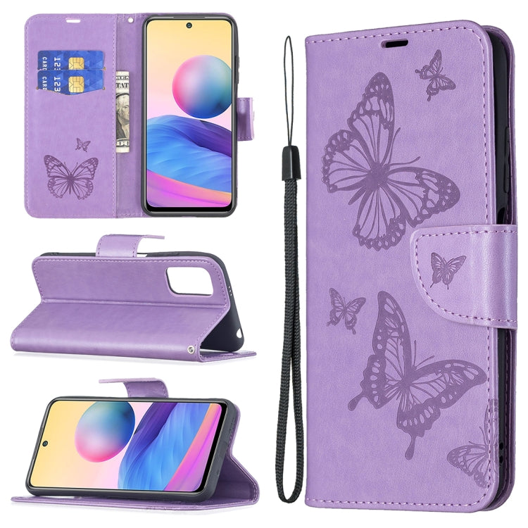 For Xiaomi Poco M3 Pro / Redmi Note 10 5G Embossing Two Butterflies Pattern Horizontal Flip PU Leather Case with Holder & Card Slot & Wallet & Lanyard