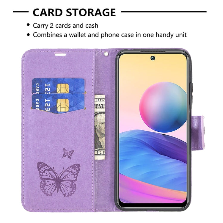 For Xiaomi Poco M3 Pro / Redmi Note 10 5G Embossing Two Butterflies Pattern Horizontal Flip PU Leather Case with Holder & Card Slot & Wallet & Lanyard