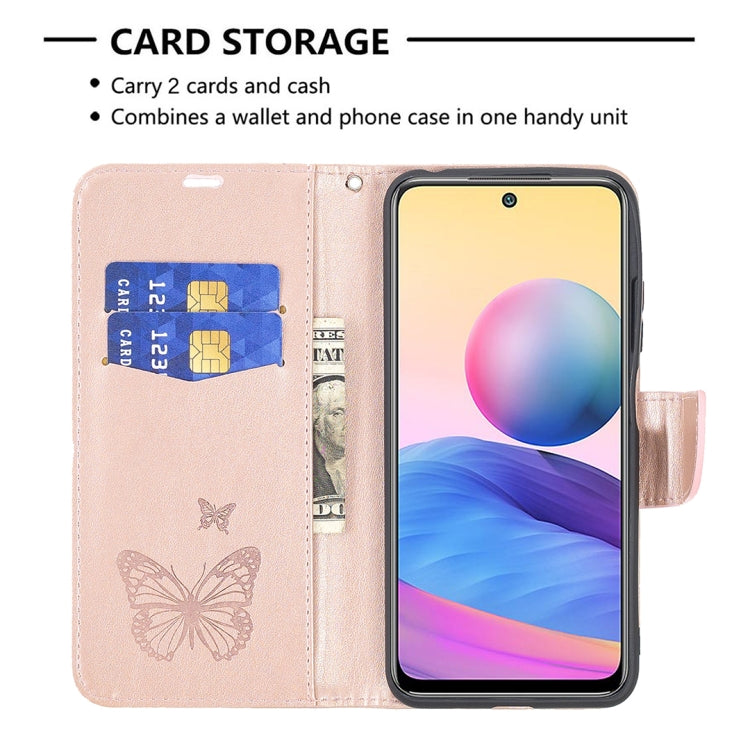 For Xiaomi Poco M3 Pro / Redmi Note 10 5G Embossing Two Butterflies Pattern Horizontal Flip PU Leather Case with Holder & Card Slot & Wallet & Lanyard