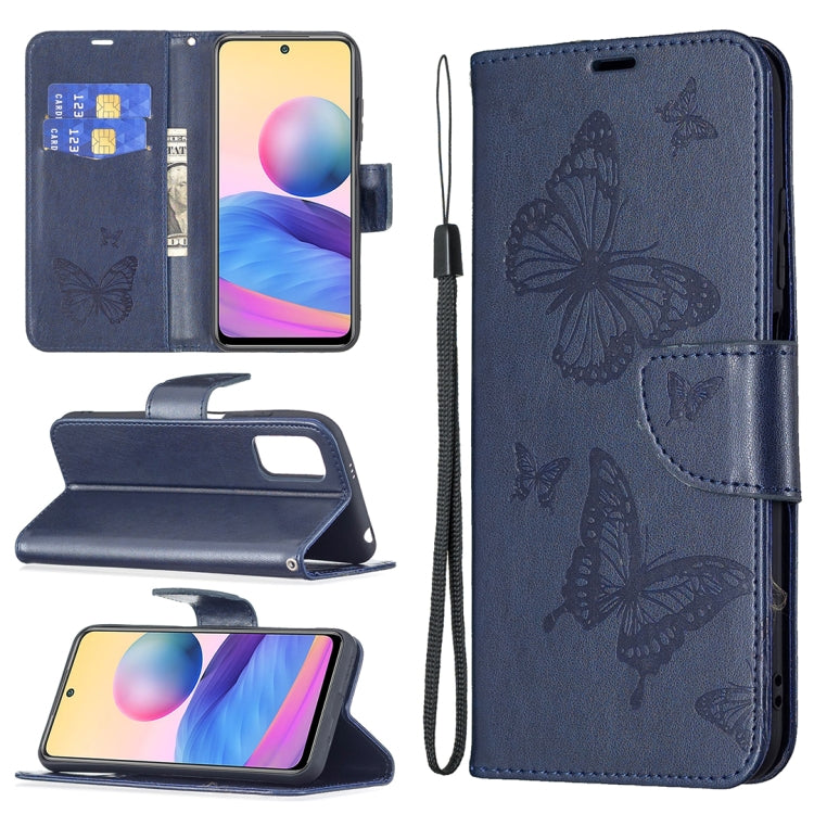 For Xiaomi Poco M3 Pro / Redmi Note 10 5G Embossing Two Butterflies Pattern Horizontal Flip PU Leather Case with Holder & Card Slot & Wallet & Lanyard