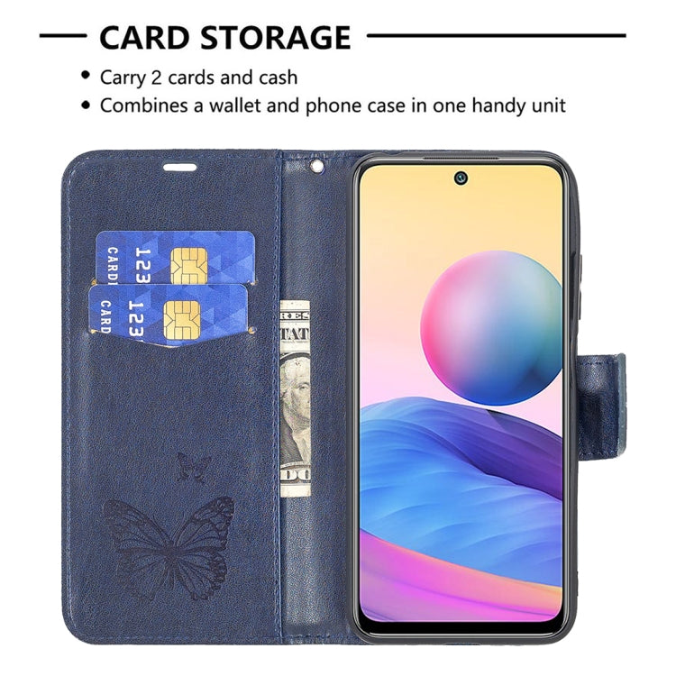 For Xiaomi Poco M3 Pro / Redmi Note 10 5G Embossing Two Butterflies Pattern Horizontal Flip PU Leather Case with Holder & Card Slot & Wallet & Lanyard