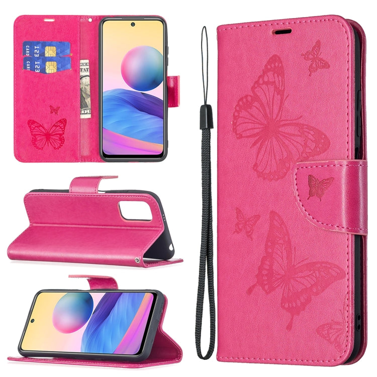 For Xiaomi Poco M3 Pro / Redmi Note 10 5G Embossing Two Butterflies Pattern Horizontal Flip PU Leather Case with Holder & Card Slot & Wallet & Lanyard