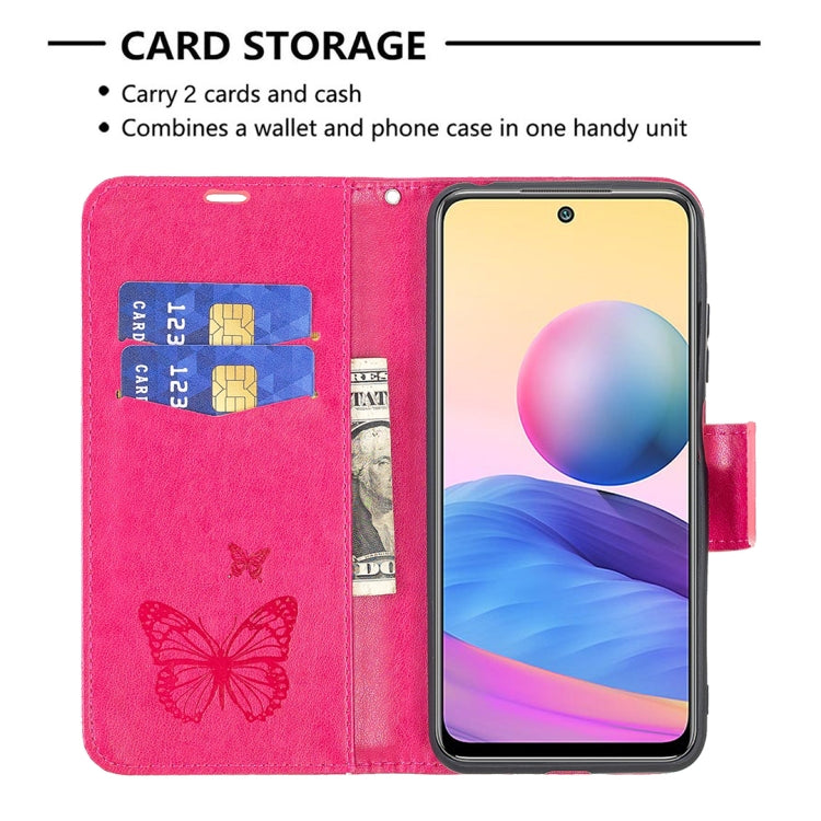 For Xiaomi Poco M3 Pro / Redmi Note 10 5G Embossing Two Butterflies Pattern Horizontal Flip PU Leather Case with Holder & Card Slot & Wallet & Lanyard