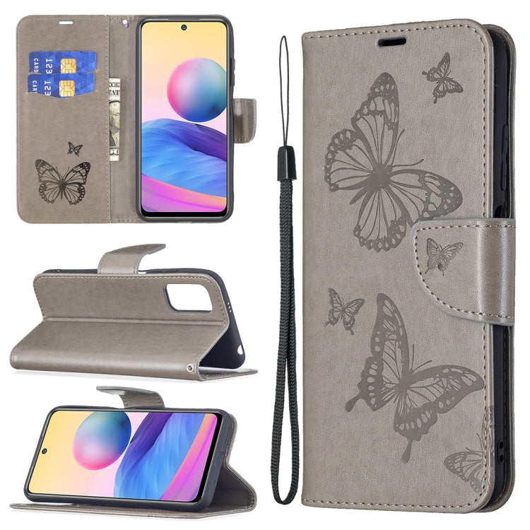For Xiaomi Poco M3 Pro / Redmi Note 10 5G Embossing Two Butterflies Pattern Horizontal Flip PU Leather Case with Holder & Card Slot & Wallet & Lanyard