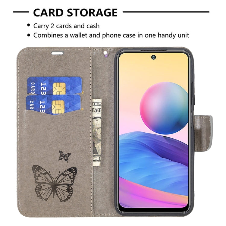 For Xiaomi Poco M3 Pro / Redmi Note 10 5G Embossing Two Butterflies Pattern Horizontal Flip PU Leather Case with Holder & Card Slot & Wallet & Lanyard