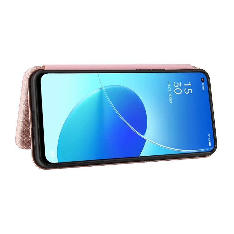 For OPPO Reno6 Carbon Fiber Texture Horizontal Flip TPU + PC + PU Leather Case with Card Slot
