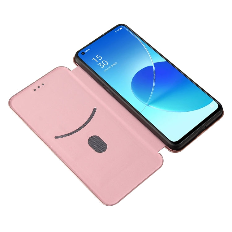 For OPPO Reno6 Carbon Fiber Texture Horizontal Flip TPU + PC + PU Leather Case with Card Slot