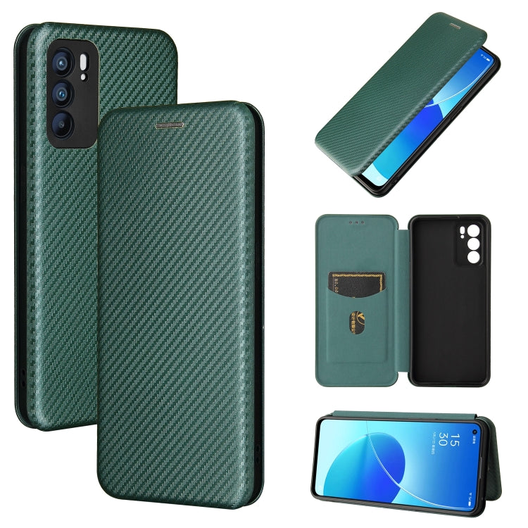 For OPPO Reno6 Carbon Fiber Texture Horizontal Flip TPU + PC + PU Leather Case with Card Slot