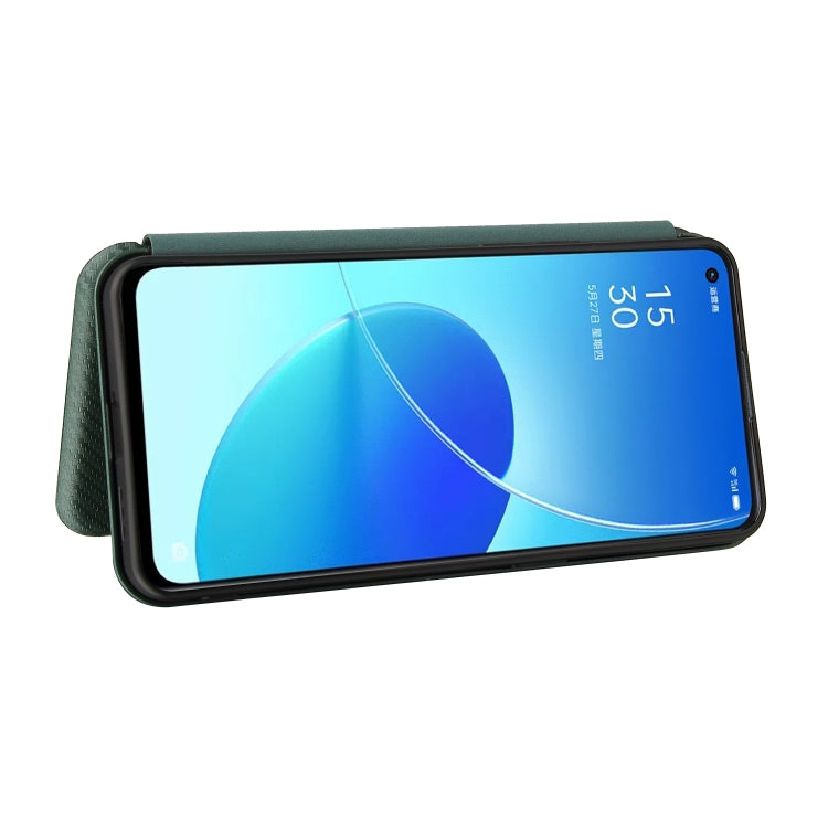For OPPO Reno6 Carbon Fiber Texture Horizontal Flip TPU + PC + PU Leather Case with Card Slot