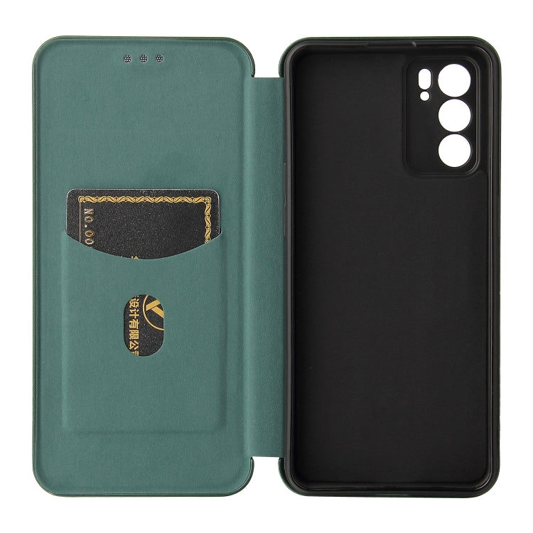 For OPPO Reno6 Carbon Fiber Texture Horizontal Flip TPU + PC + PU Leather Case with Card Slot