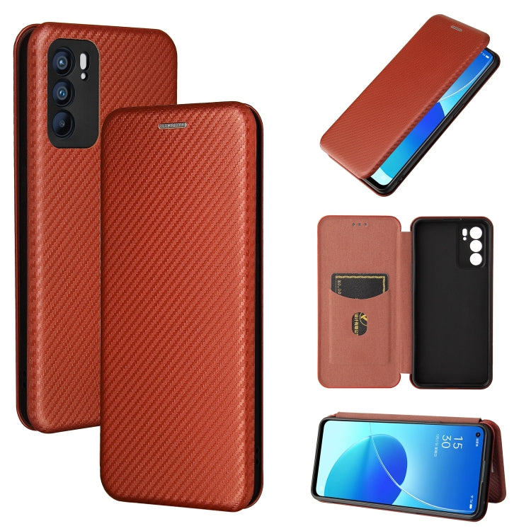 For OPPO Reno6 Carbon Fiber Texture Horizontal Flip TPU + PC + PU Leather Case with Card Slot