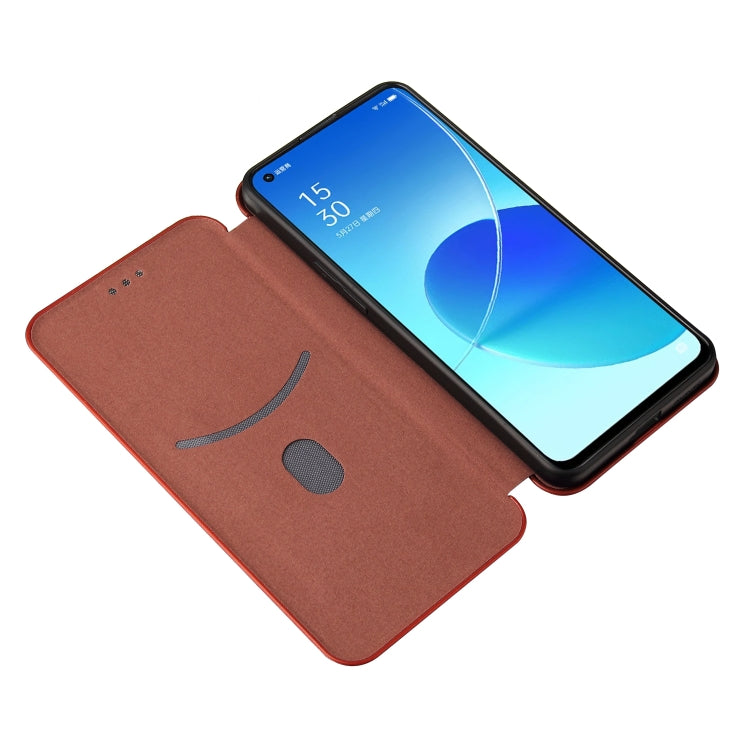For OPPO Reno6 Carbon Fiber Texture Horizontal Flip TPU + PC + PU Leather Case with Card Slot