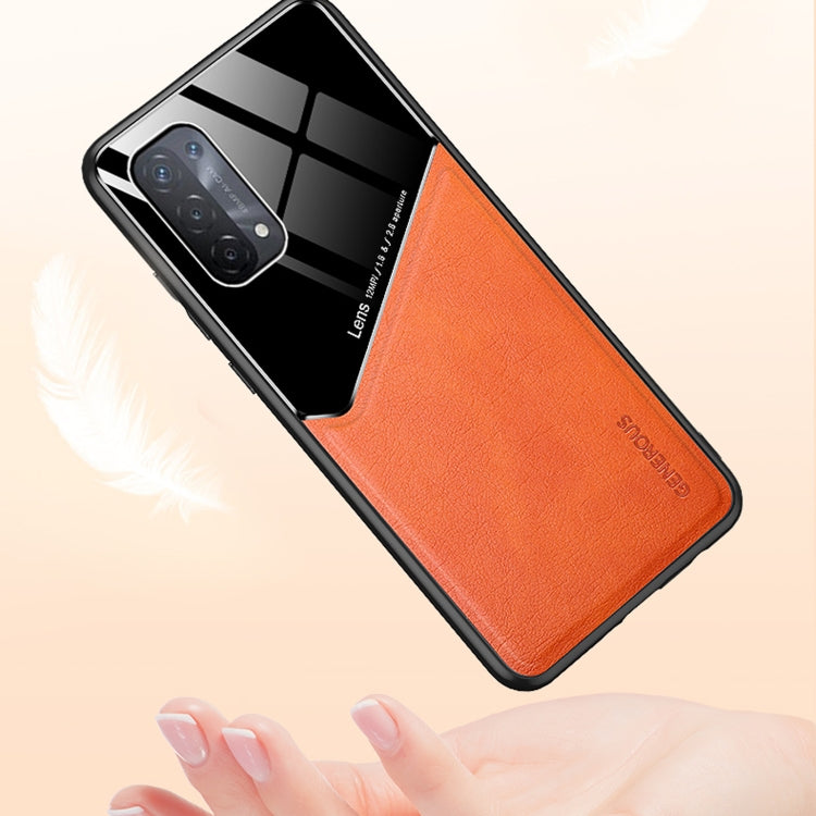 For OPPO A74 5G All-inclusive Leather + Organic Glass Protective Case with Metal Iron Sheet