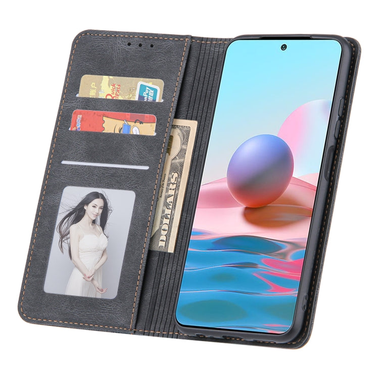 For Xiaomi Poco M3 / Redmi Note 9 4G Skin Feel Pressure Line Magnetic Horizontal Flip Leather Case with Holder & Card Slot & Wallet & Photo Frame