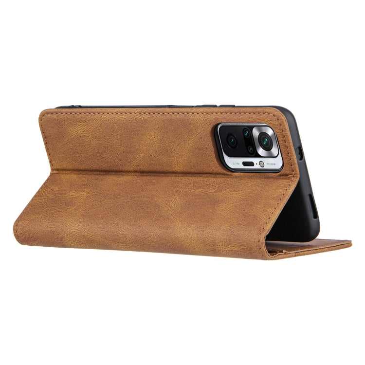 For Xiaomi Redmi Note 10 4G Skin Feel Pressure Line Magnetic Horizontal Flip Leather Case with Holder & Card Slot & Wallet & Photo Frame