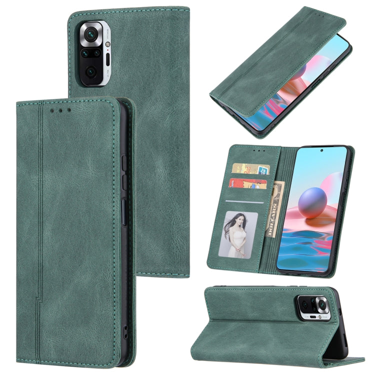For Xiaomi Redmi Note 10 4G Skin Feel Pressure Line Magnetic Horizontal Flip Leather Case with Holder & Card Slot & Wallet & Photo Frame