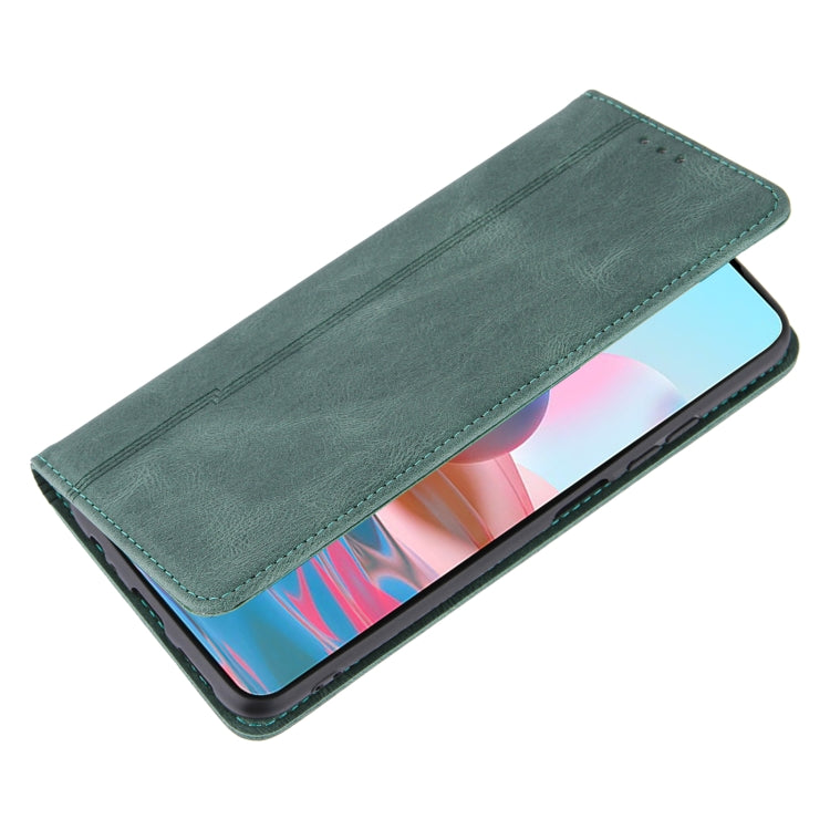 For Xiaomi Redmi Note 10 4G Skin Feel Pressure Line Magnetic Horizontal Flip Leather Case with Holder & Card Slot & Wallet & Photo Frame