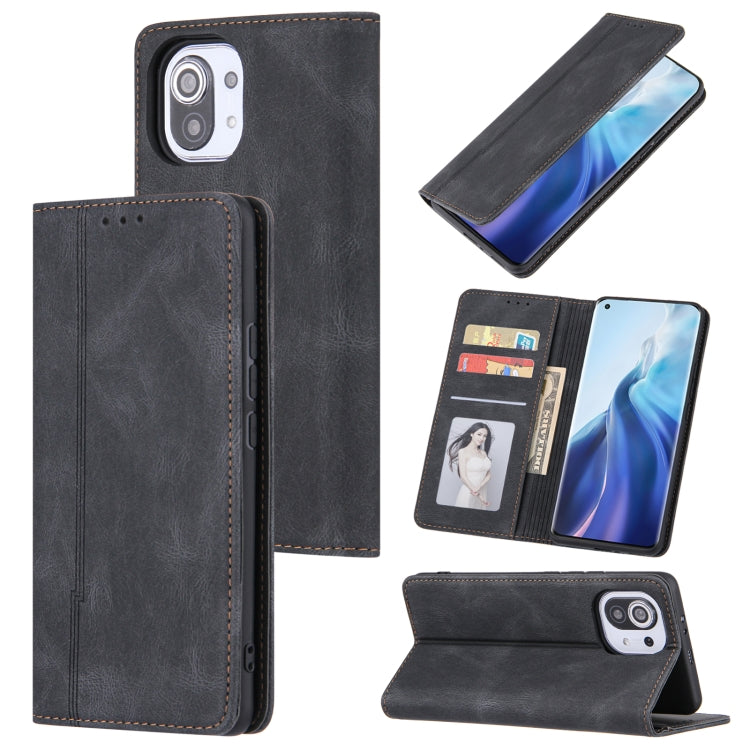 For Xiaomi Mi 11 Skin Feel Pressure Line Magnetic Horizontal Flip Leather Case with Holder & Card Slot & Wallet & Photo Frame