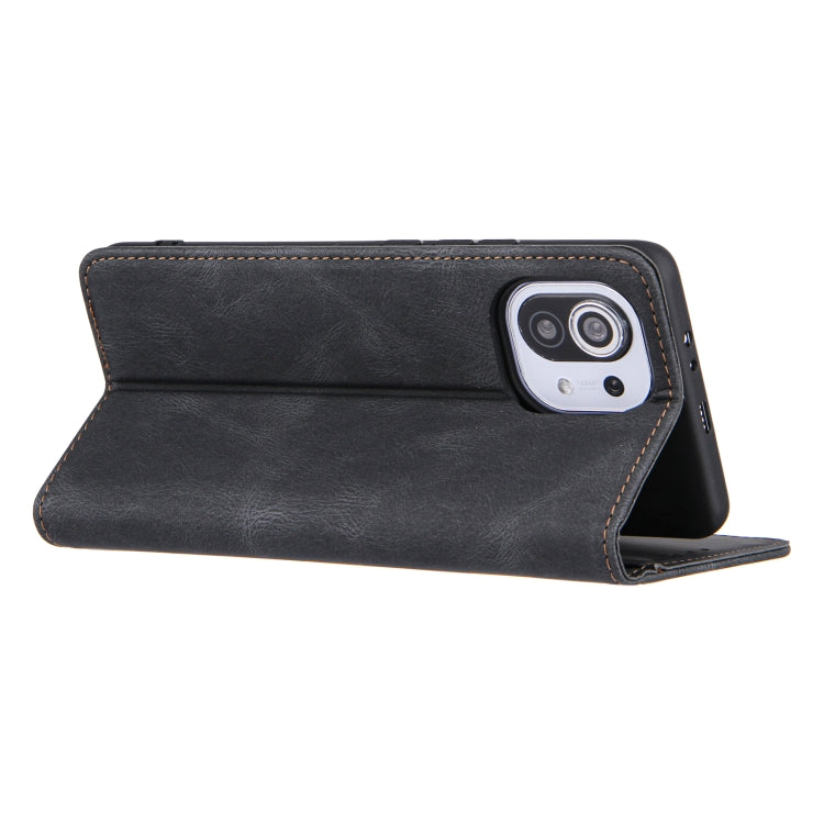 For Xiaomi Mi 11 Skin Feel Pressure Line Magnetic Horizontal Flip Leather Case with Holder & Card Slot & Wallet & Photo Frame