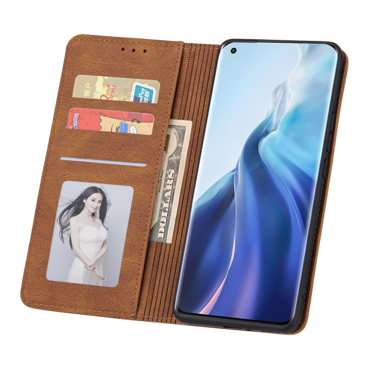 For Xiaomi Mi 11 Skin Feel Pressure Line Magnetic Horizontal Flip Leather Case with Holder & Card Slot & Wallet & Photo Frame