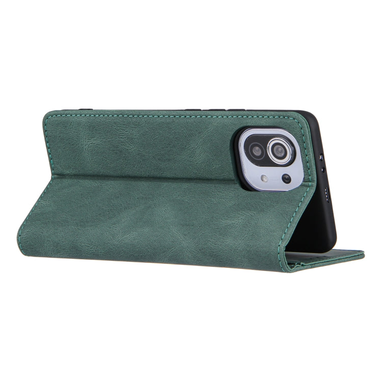 For Xiaomi Mi 11 Skin Feel Pressure Line Magnetic Horizontal Flip Leather Case with Holder & Card Slot & Wallet & Photo Frame