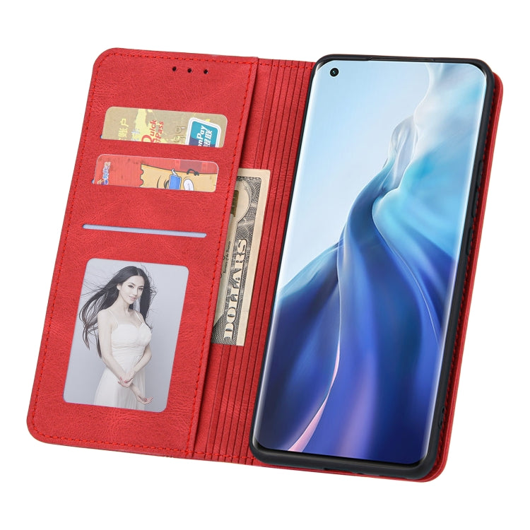 For Xiaomi Mi 11 Skin Feel Pressure Line Magnetic Horizontal Flip Leather Case with Holder & Card Slot & Wallet & Photo Frame
