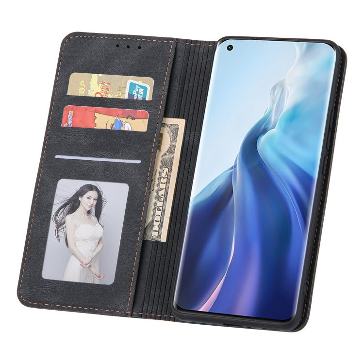 For Xiaomi Mi 11 Lite Skin Feel Pressure Line Magnetic Horizontal Flip Leather Case with Holder & Card Slot & Wallet & Photo Frame