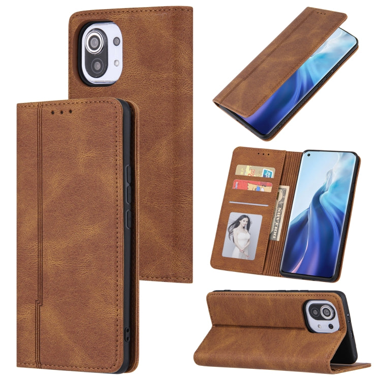 For Xiaomi Mi 11 Lite Skin Feel Pressure Line Magnetic Horizontal Flip Leather Case with Holder & Card Slot & Wallet & Photo Frame