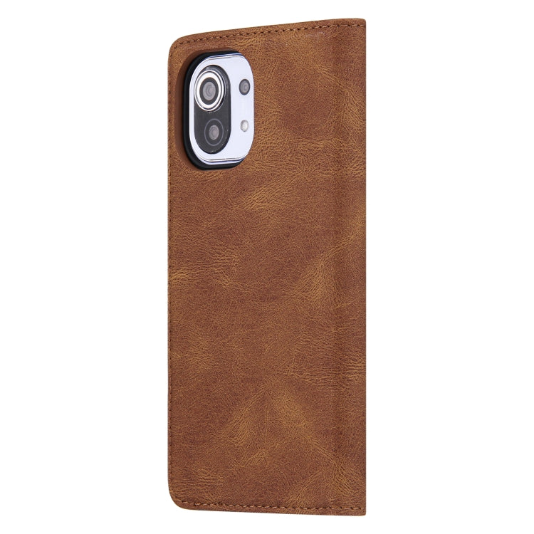 For Xiaomi Mi 11 Lite Skin Feel Pressure Line Magnetic Horizontal Flip Leather Case with Holder & Card Slot & Wallet & Photo Frame