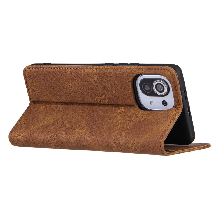 For Xiaomi Mi 11 Lite Skin Feel Pressure Line Magnetic Horizontal Flip Leather Case with Holder & Card Slot & Wallet & Photo Frame