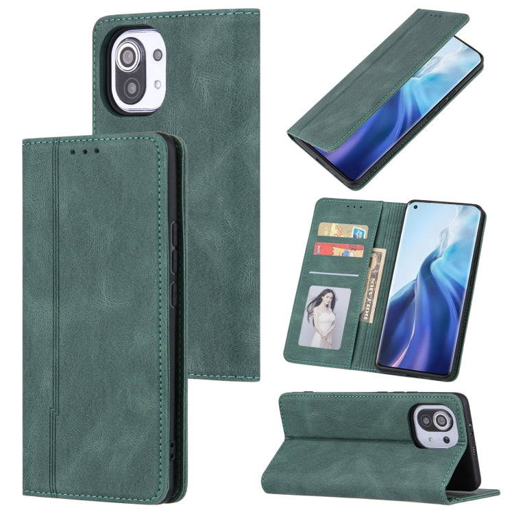 For Xiaomi Mi 11 Lite Skin Feel Pressure Line Magnetic Horizontal Flip Leather Case with Holder & Card Slot & Wallet & Photo Frame