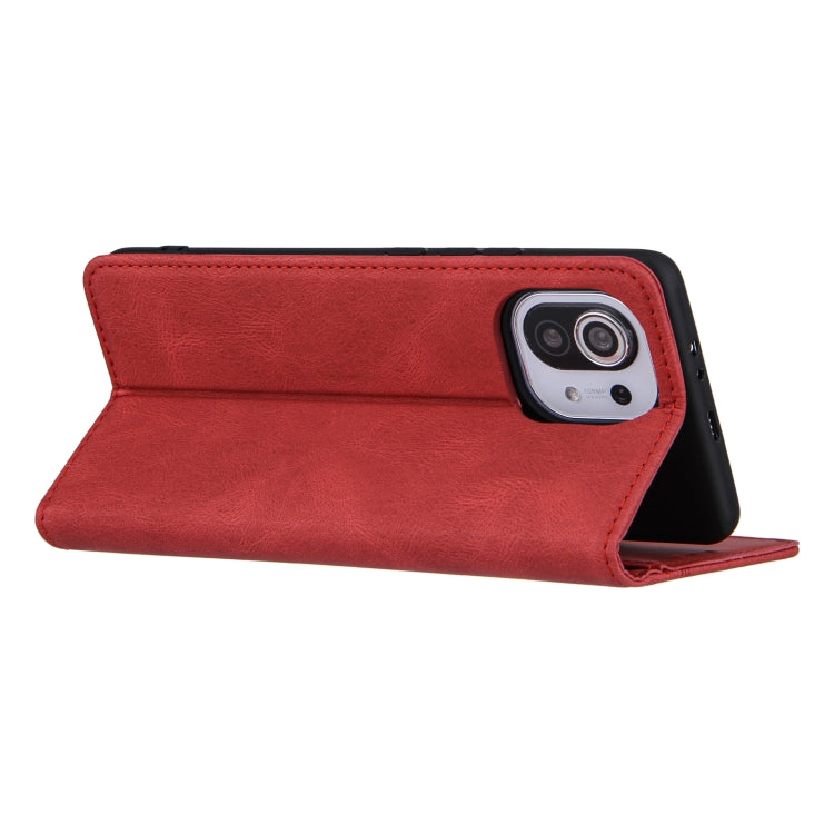For Xiaomi Mi 11 Lite Skin Feel Pressure Line Magnetic Horizontal Flip Leather Case with Holder & Card Slot & Wallet & Photo Frame