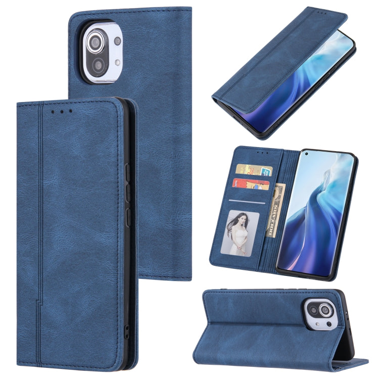 For Xiaomi Mi 11 Lite Skin Feel Pressure Line Magnetic Horizontal Flip Leather Case with Holder & Card Slot & Wallet & Photo Frame