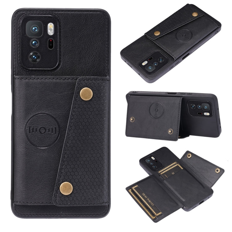 For Xiaomi Redmi Note 10 Pro 5G Double Buckle PU + TPU Shockproof Magnetic Protective Case with Card Slot & Holder