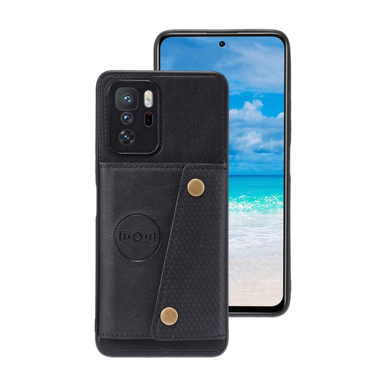For Xiaomi Redmi Note 10 Pro 5G Double Buckle PU + TPU Shockproof Magnetic Protective Case with Card Slot & Holder