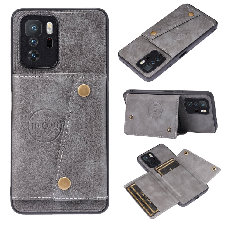 For Xiaomi Redmi Note 10 Pro 5G Double Buckle PU + TPU Shockproof Magnetic Protective Case with Card Slot & Holder