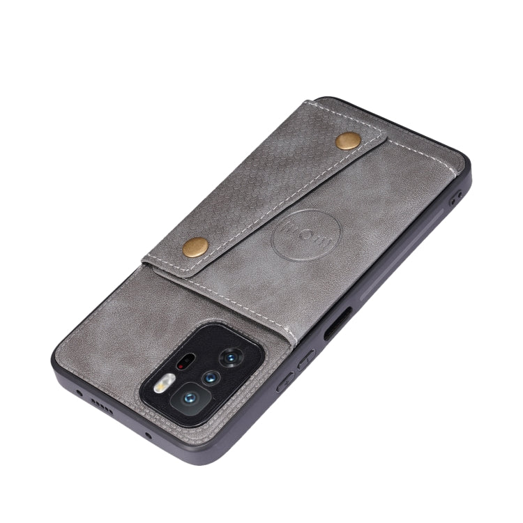 For Xiaomi Redmi Note 10 Pro 5G Double Buckle PU + TPU Shockproof Magnetic Protective Case with Card Slot & Holder