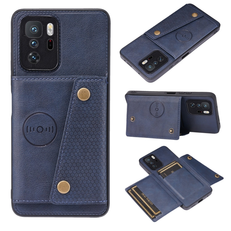 For Xiaomi Redmi Note 10 Pro 5G Double Buckle PU + TPU Shockproof Magnetic Protective Case with Card Slot & Holder