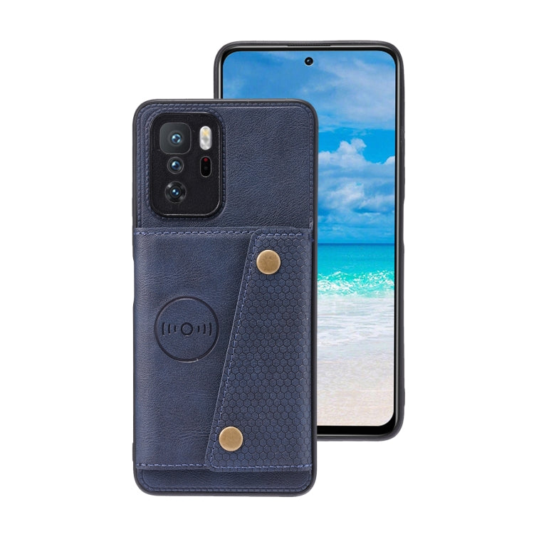 For Xiaomi Redmi Note 10 Pro 5G Double Buckle PU + TPU Shockproof Magnetic Protective Case with Card Slot & Holder