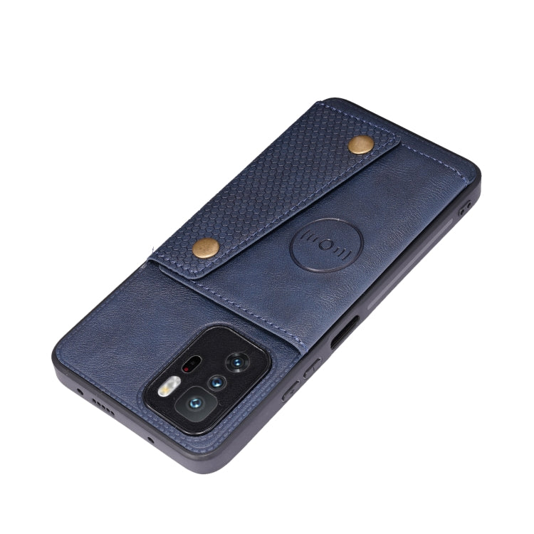 For Xiaomi Redmi Note 10 Pro 5G Double Buckle PU + TPU Shockproof Magnetic Protective Case with Card Slot & Holder
