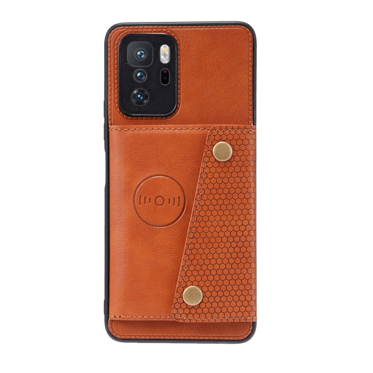 For Xiaomi Redmi Note 10 Pro 5G Double Buckle PU + TPU Shockproof Magnetic Protective Case with Card Slot & Holder