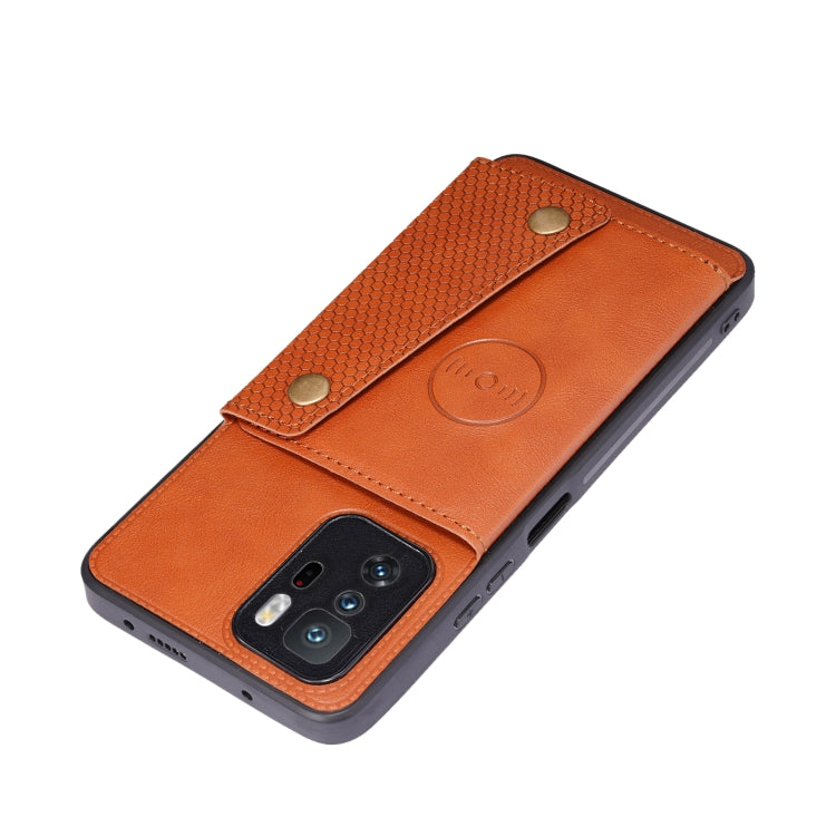 For Xiaomi Redmi Note 10 Pro 5G Double Buckle PU + TPU Shockproof Magnetic Protective Case with Card Slot & Holder