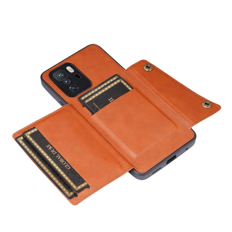 For Xiaomi Redmi Note 10 Pro 5G Double Buckle PU + TPU Shockproof Magnetic Protective Case with Card Slot & Holder