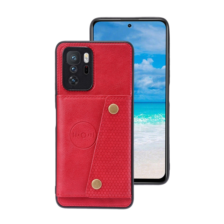 For Xiaomi Redmi Note 10 Pro 5G Double Buckle PU + TPU Shockproof Magnetic Protective Case with Card Slot & Holder