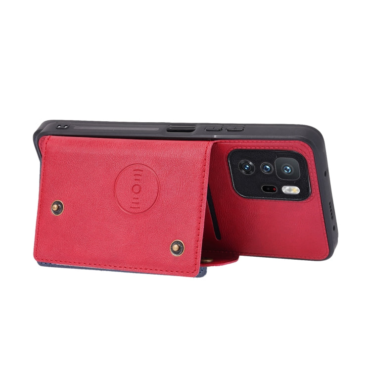 For Xiaomi Redmi Note 10 Pro 5G Double Buckle PU + TPU Shockproof Magnetic Protective Case with Card Slot & Holder